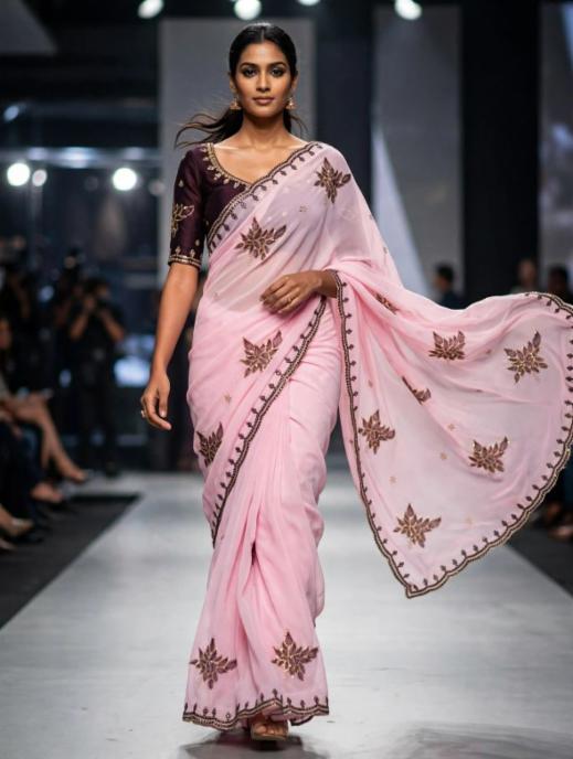 Georgette Saree with Heavy Embroidery and Unstitched Blouse Piece