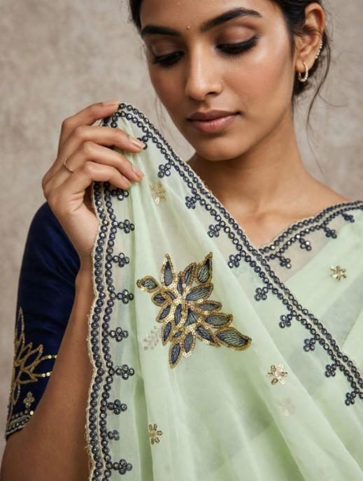 Georgette Embroidered Saree with Blouse Piece