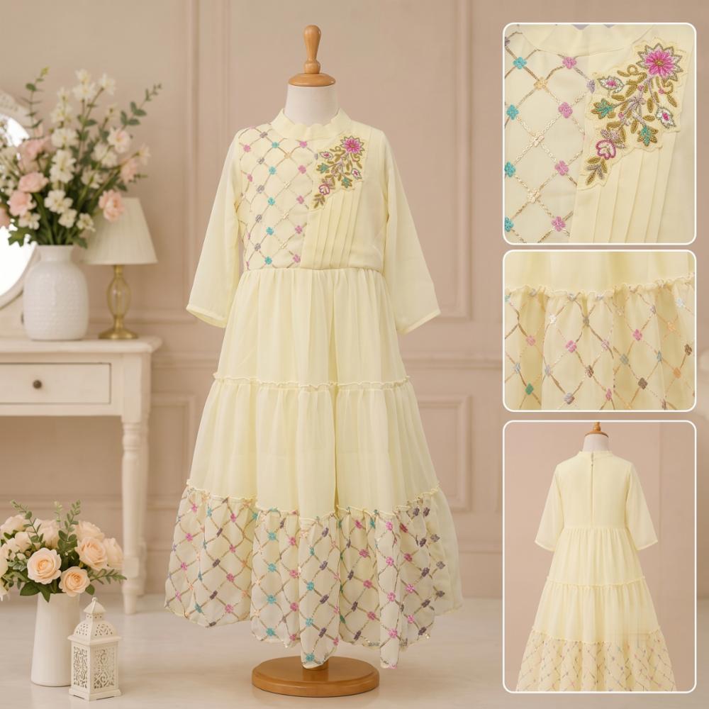 Girls Georgette Embroidered Long Gown (3-6 Years)