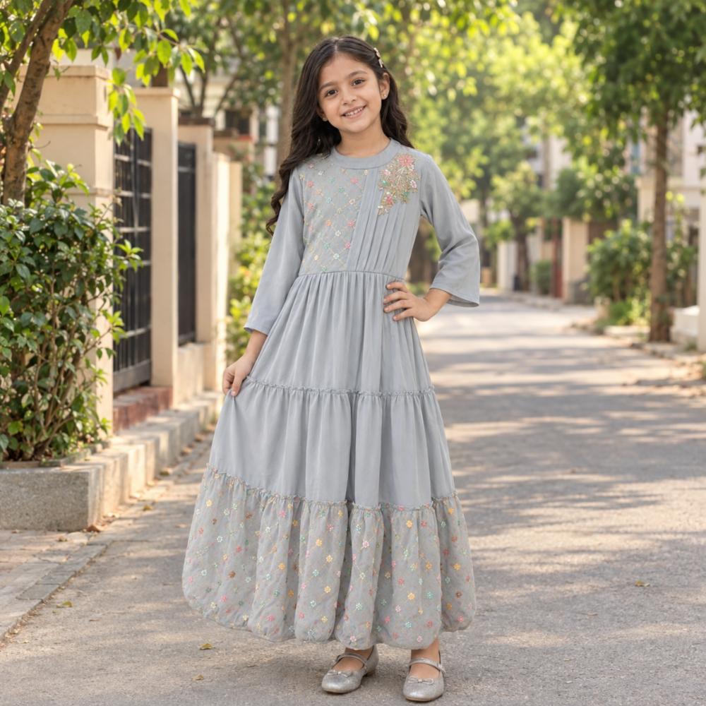 Girls Georgette Ethnic Long Gown with Embroidery (4-8 Years)
