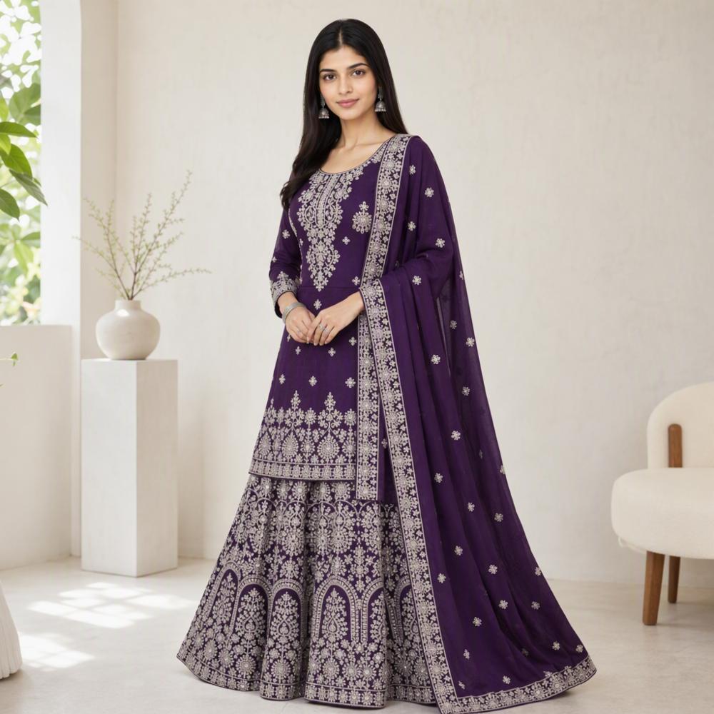 Heavy Embroidery Ready To Wear Skirt Suit With Mirror Work