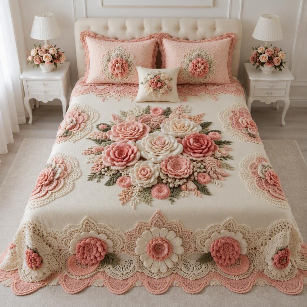 Premium Cotton Blend King Size Floral Embroidered Bedsheet Set with Pillow Covers