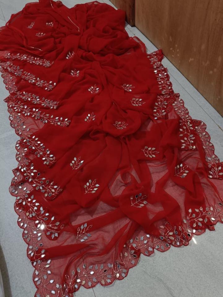 Royal Georgette Saree with Heavy Mirror Work Border
