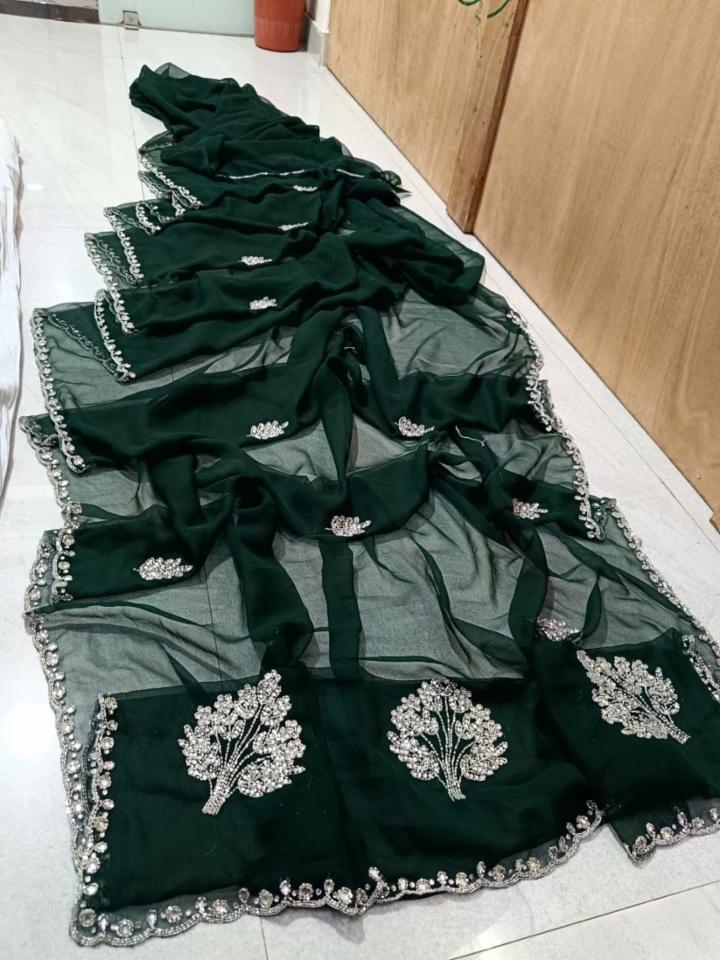 Royal Georgette Saree with Heavy Handwork Border and Buttis