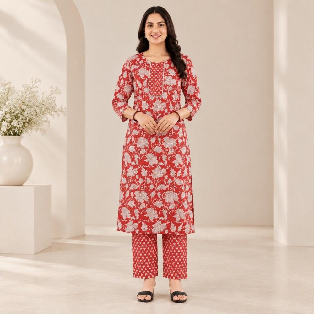 Designer Party Wear Cotton Kurti Palazzo Set