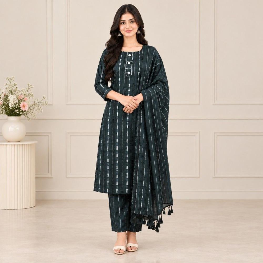 Khadi Cotton Striped A-Line Kurta Pant Set
