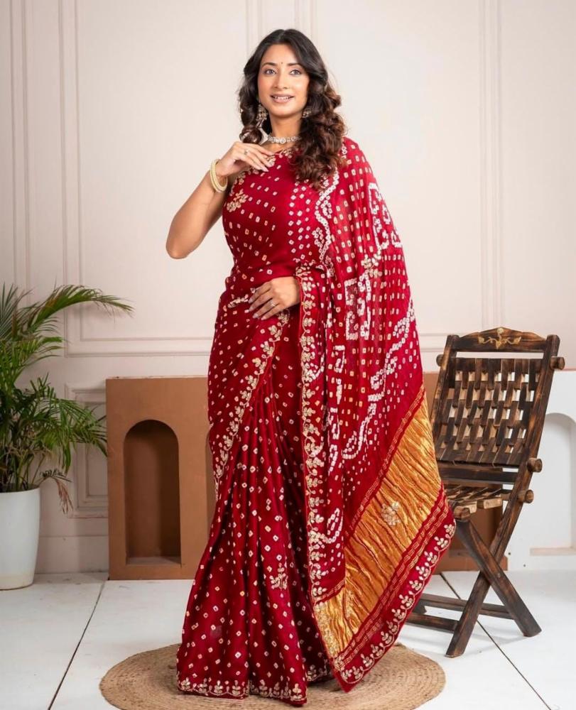 Pure Modal Gajji Silk Handwork Saree with Blouse