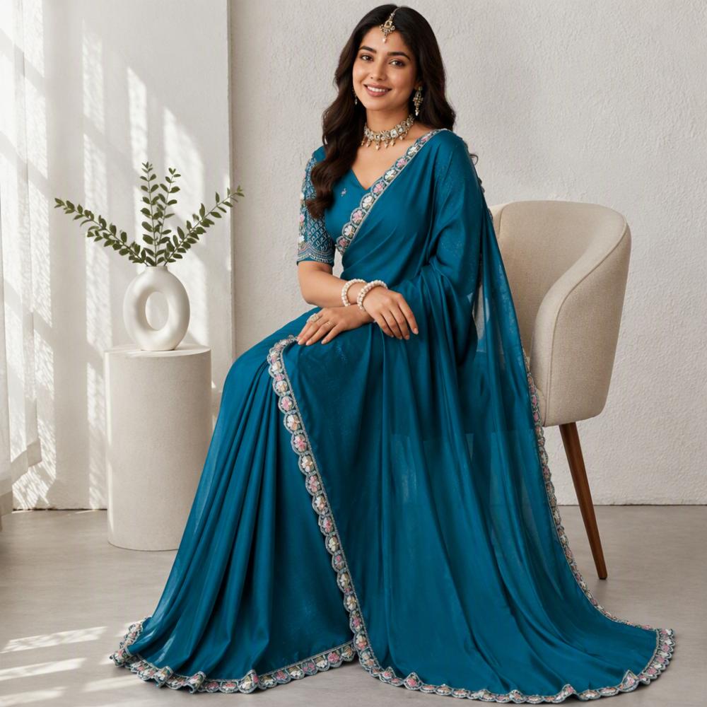 Women's Chiffon Saree with Jari Border and Striped Pattern