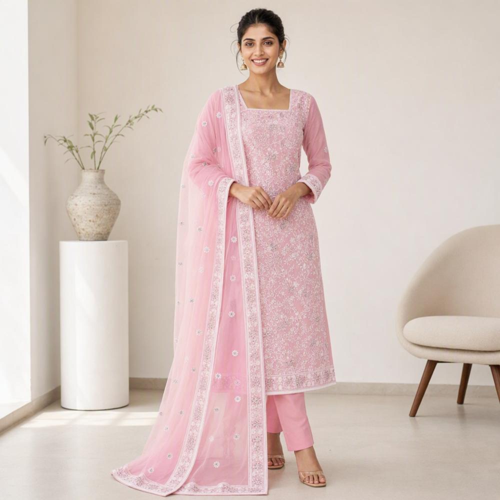 Pure Georgette Kashmiri Embroidery Unstitched Suit Material