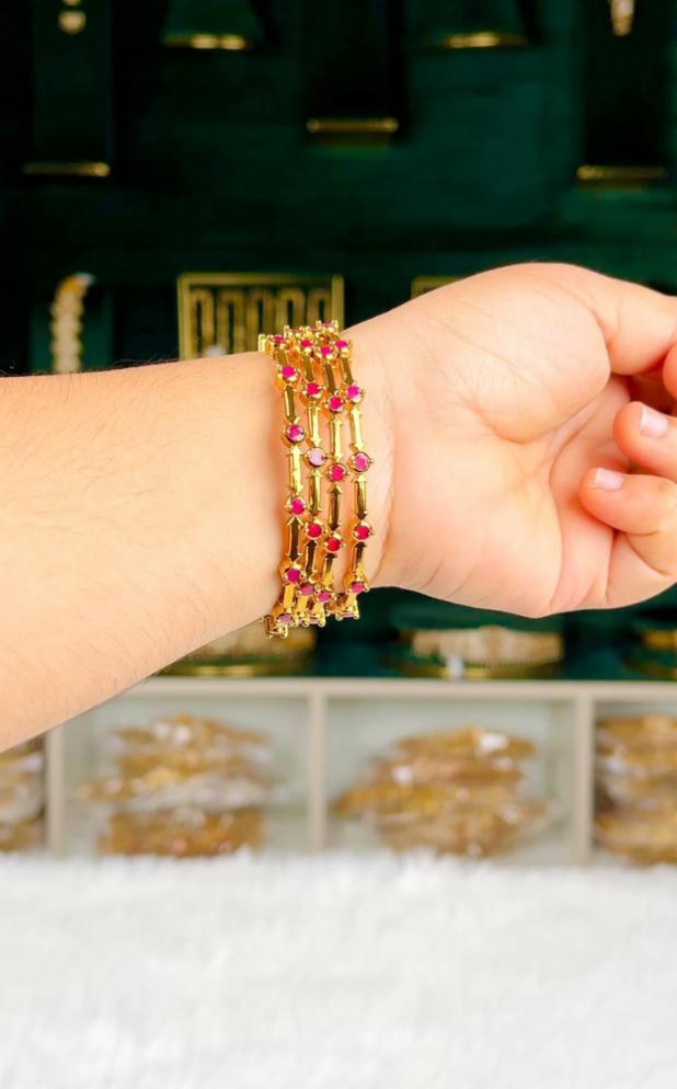 Simple Gold-Finish Stone Bangles