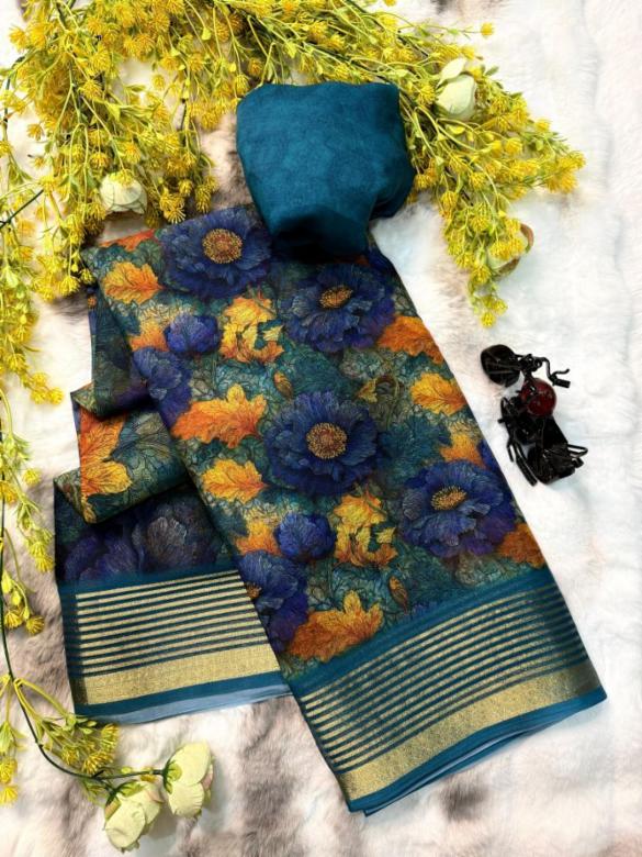 Dull Moss Silk Saree with Blouse Piece