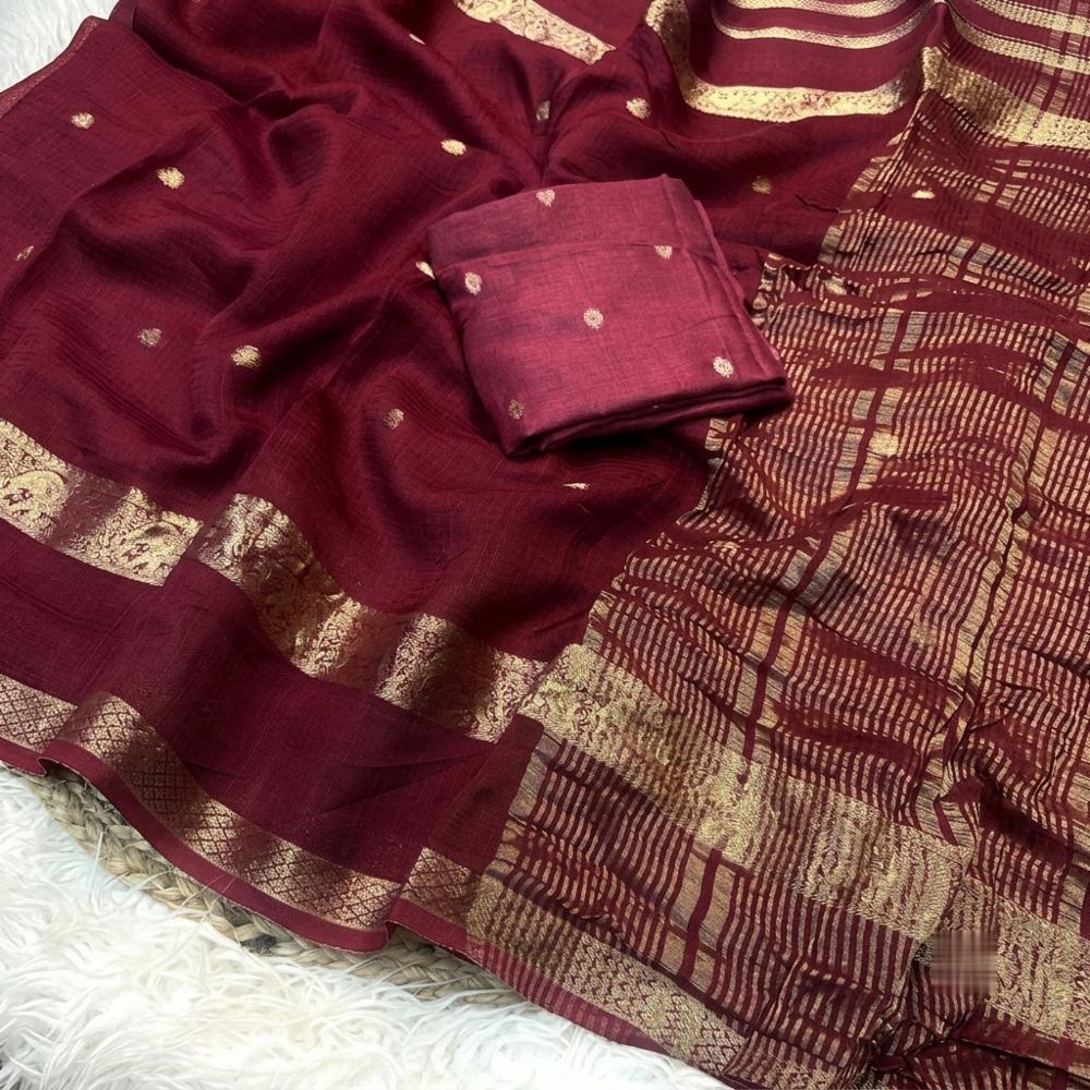 Pure Viscose Kota Doriya Saree with Jacquard Weaving Border and Designer Blouse