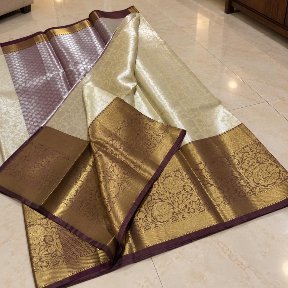 Dual-Shade Banarasi Silk Saree with Heavy Gold Zari Work