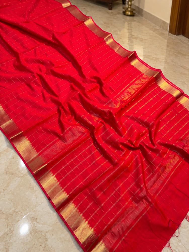 Crimson Red Silk Saree with Festive Design