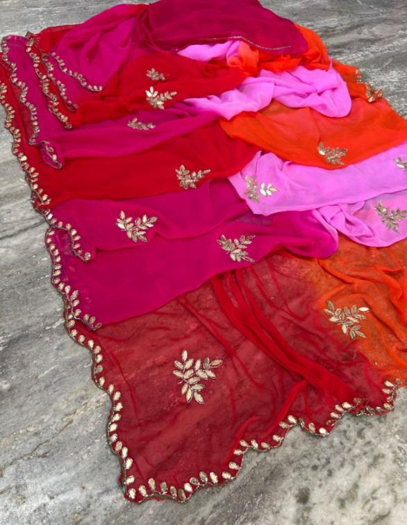 Half Pure Shiffon Fabric Box Shaded Multicolor Handwork Saree with Border