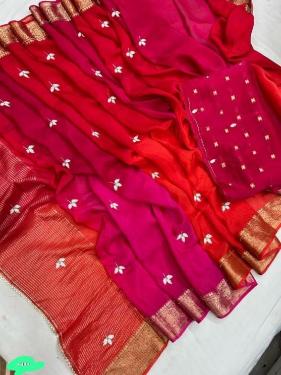 Pure H.O Silk Multicolor Tie-Dye Saree with Small Buti and Bija Border