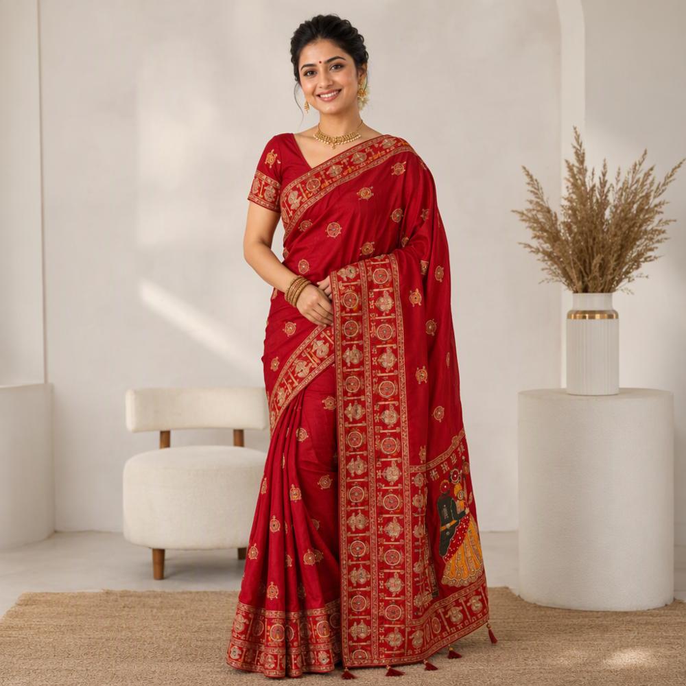 Dola Viscose Meena Saree with Handwork & Mirror Work
