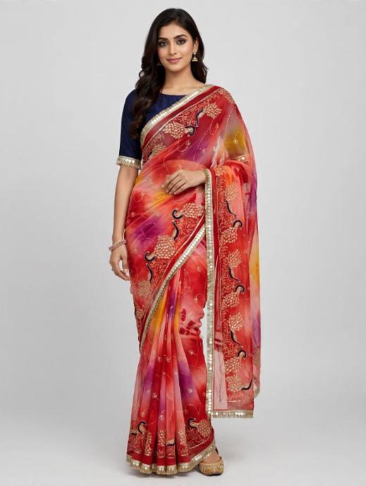 Georgette Saree with Rajwadi Sequence Work C-Pallu and Border