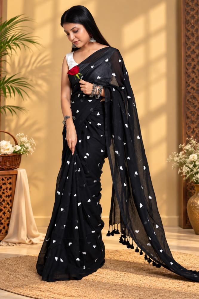 Women's Pure Soft Cotton Black Saree