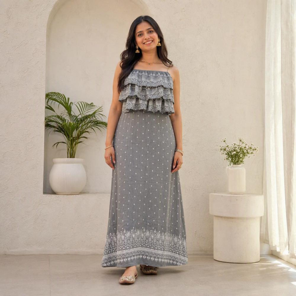 Designer Printed Georgette Dress with Lining