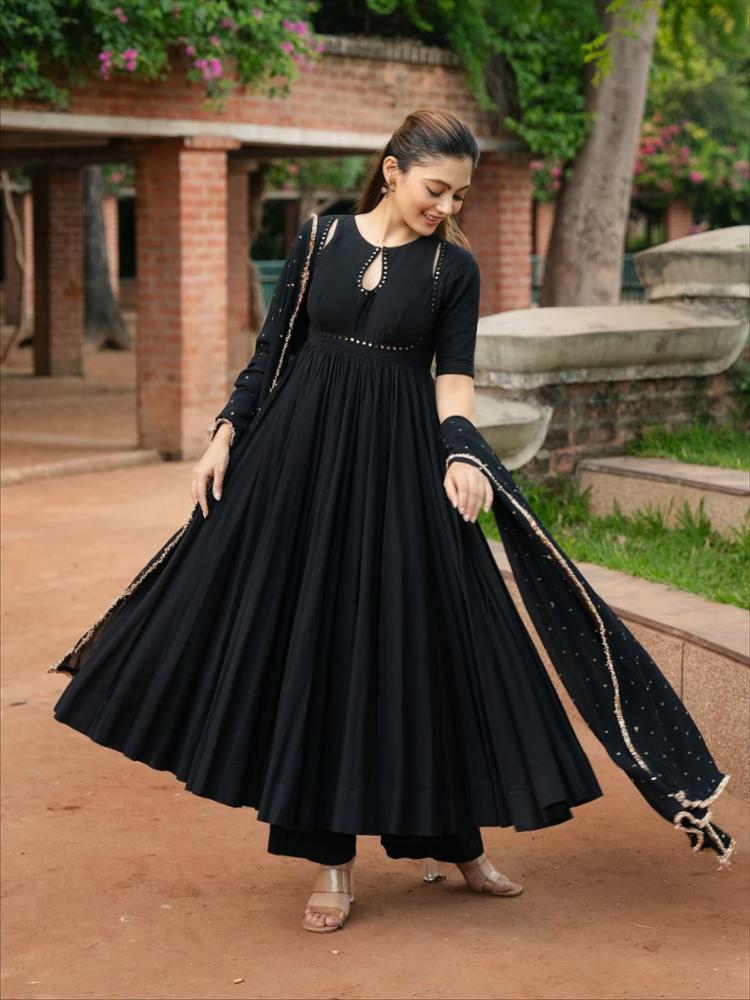 New Lounch Black Anarkali Three Piece Suit 
