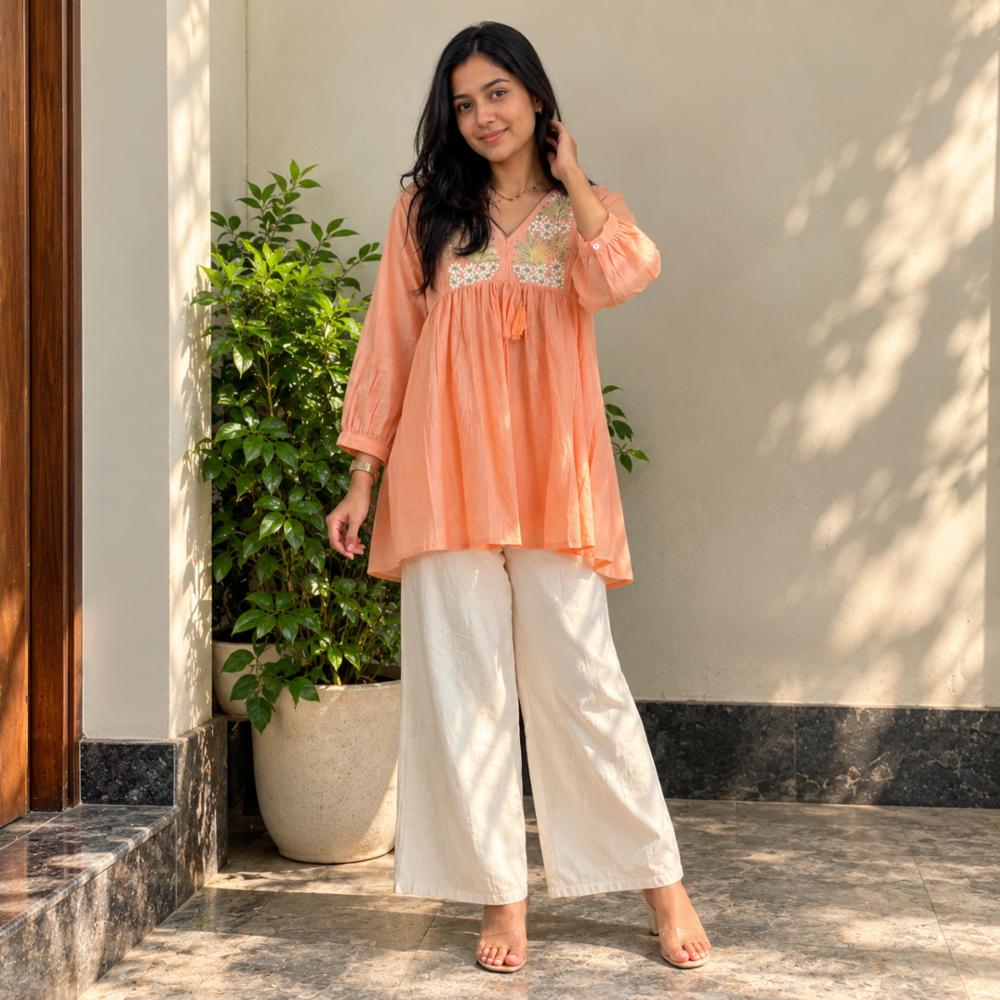 Pure Cotton Embroidery Work Palazzo Suit Set
