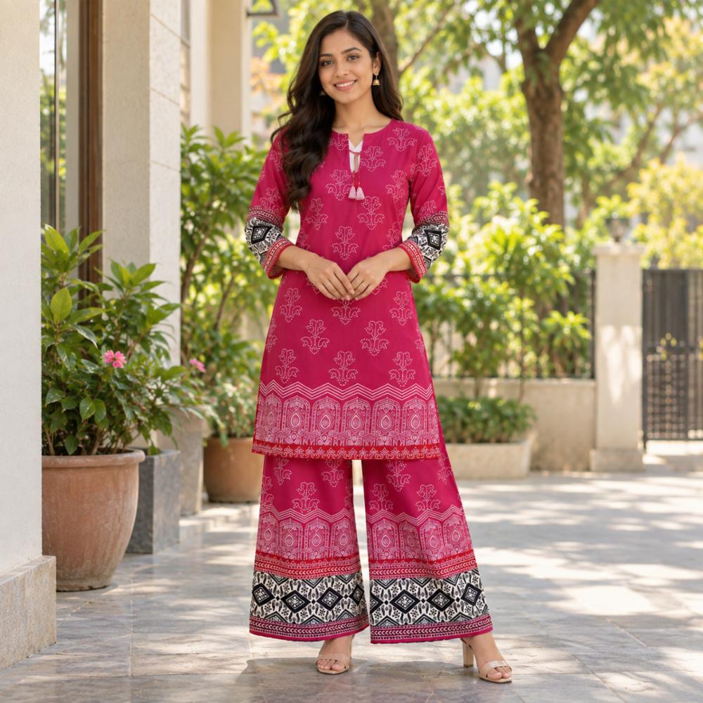 Heavy Rayon Cotton Digital Print Co-ord Set with Kurti and Pant