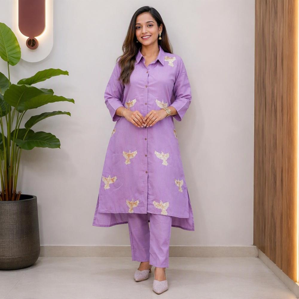 Roman Silk Kurti and Palazzo Set with Thread Embroidery