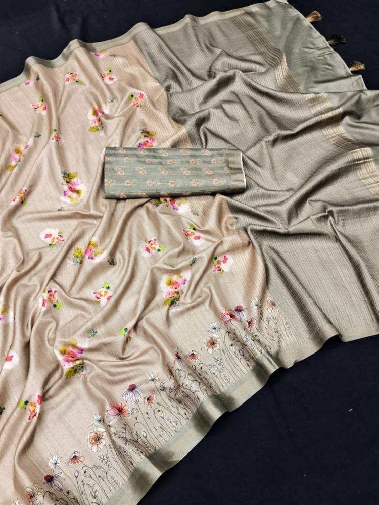 Pure Kanjivaram Zari Silk Saree with Floral & Geometric Prints