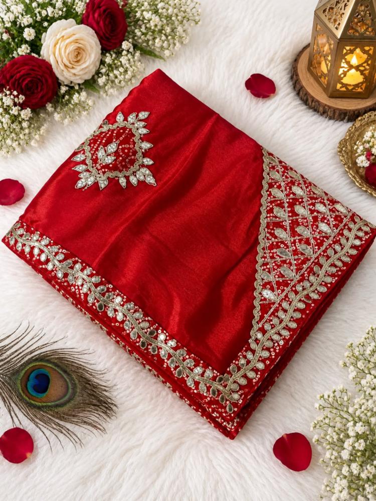 Premium Chinnon Bandhej Gota Patti Work Saree