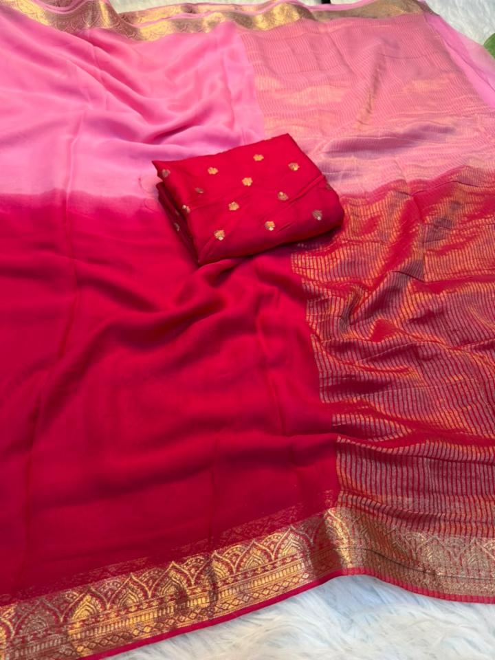 Viscose Georgette Sequin Work Saree with Weaving Butti Blouse