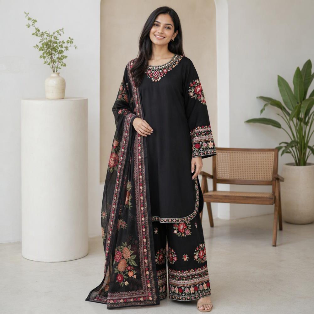 Pakistani Kashmiri Theme Embroidered Pure Lawn Cotton 3-Piece Suit