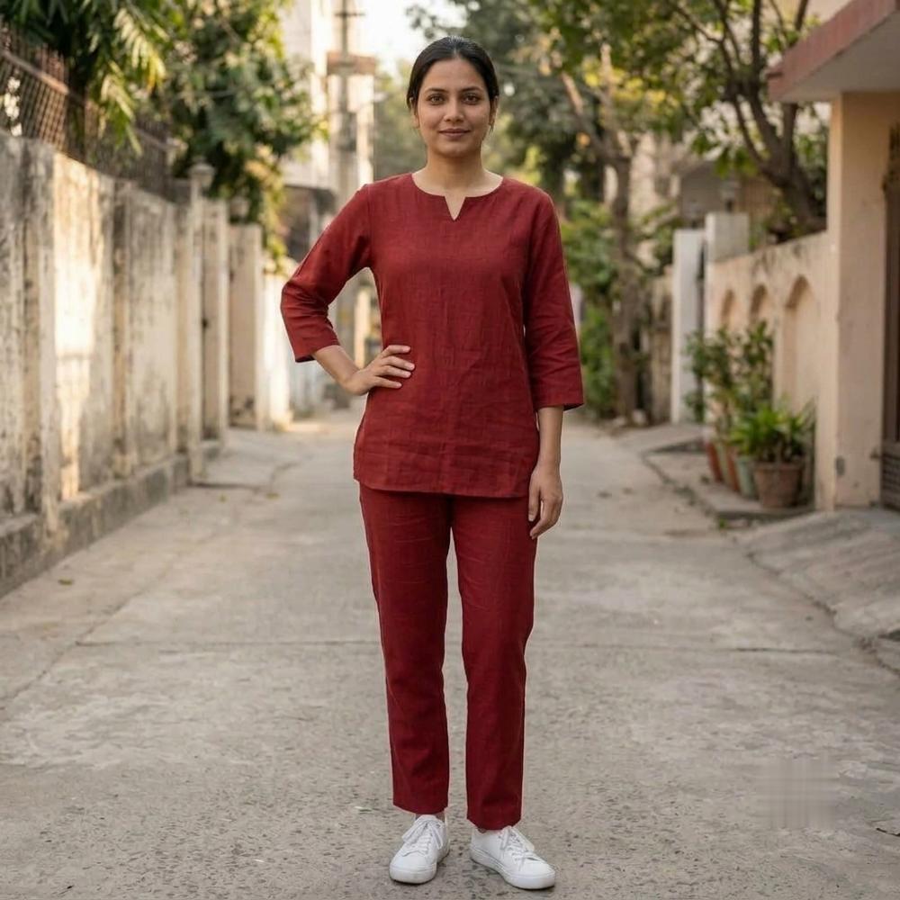 Womenâs Pure Cotton 60x60 Co-Ord Set with Side-Pocket Pant