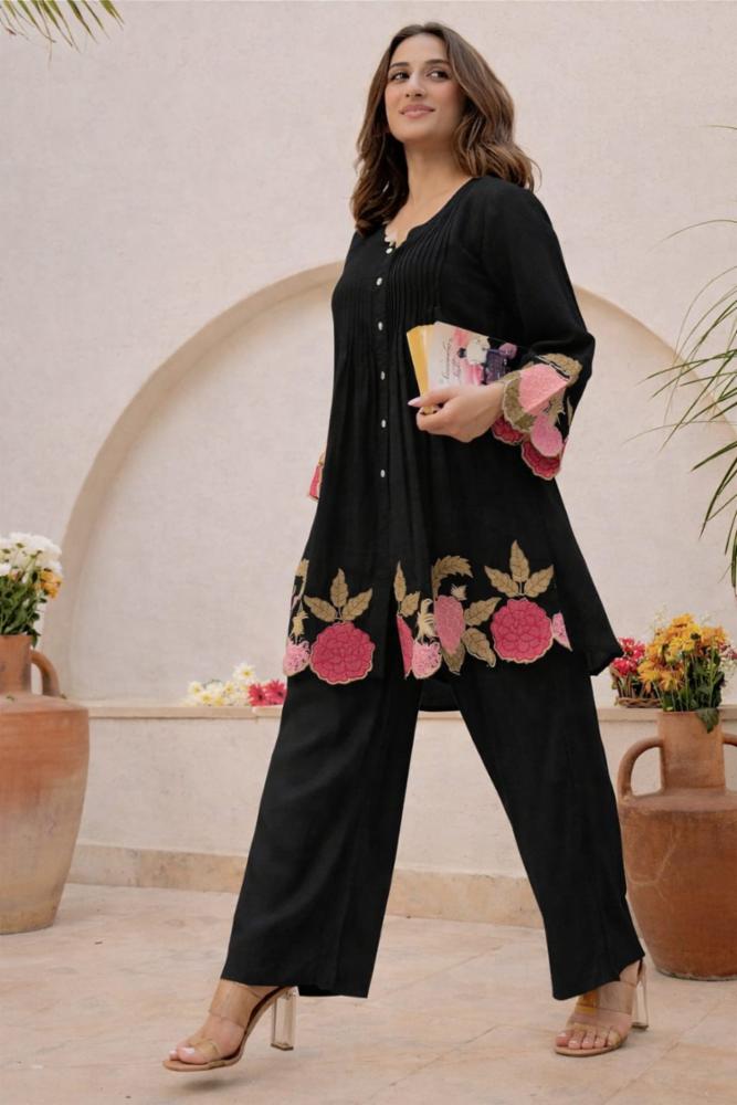 Women's Cotton 60Ã60 Co-Ord Set with Heavy Floral Embroidery