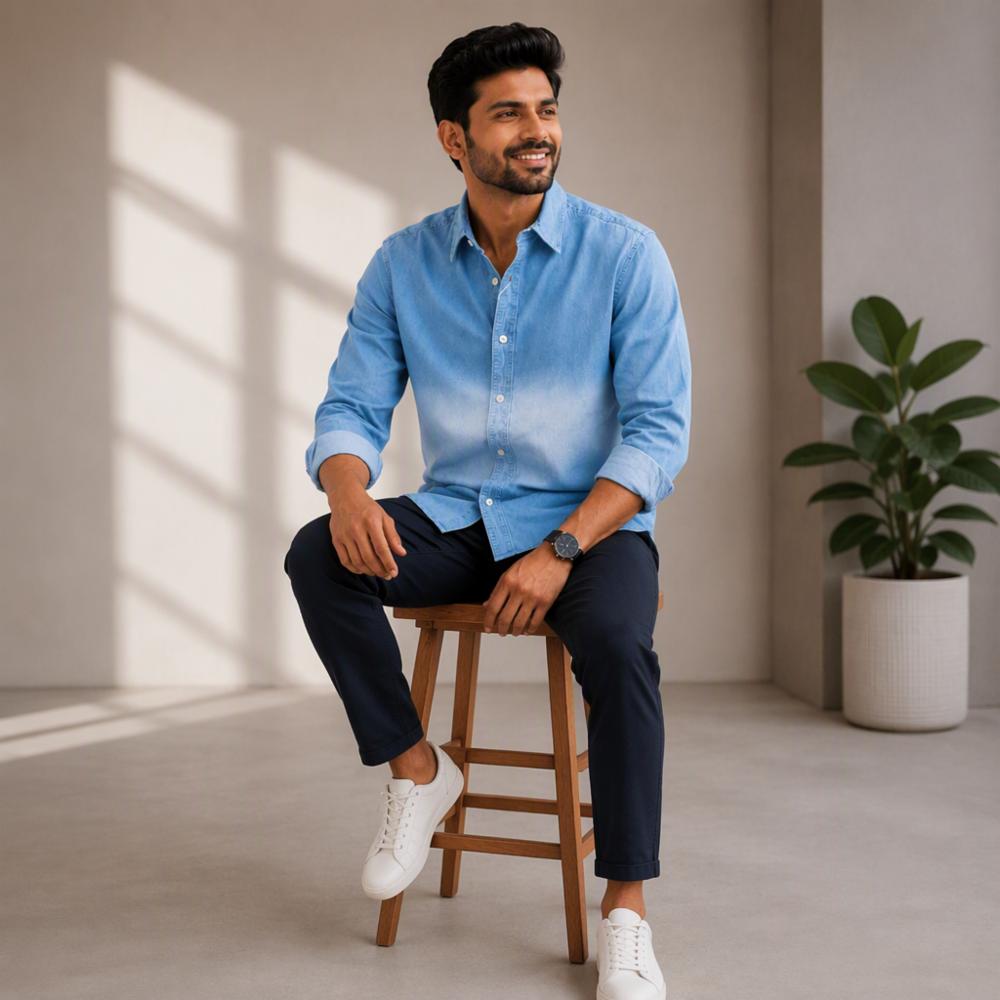 Men's Blue Denim Solid Shirt 
