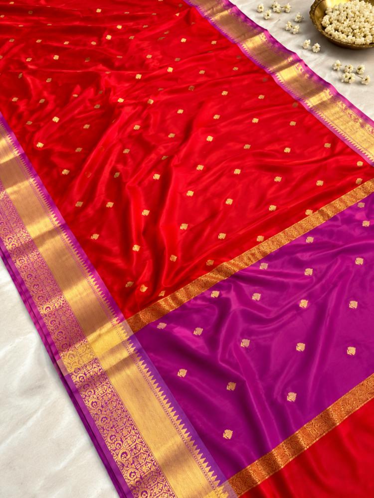 Red & Rani Pink Soft Silk Saree 