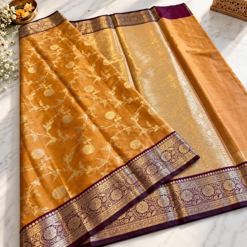 Banarasi Tissue Silk Saree with Jacquard Zari Weaving and Brocade Blouse