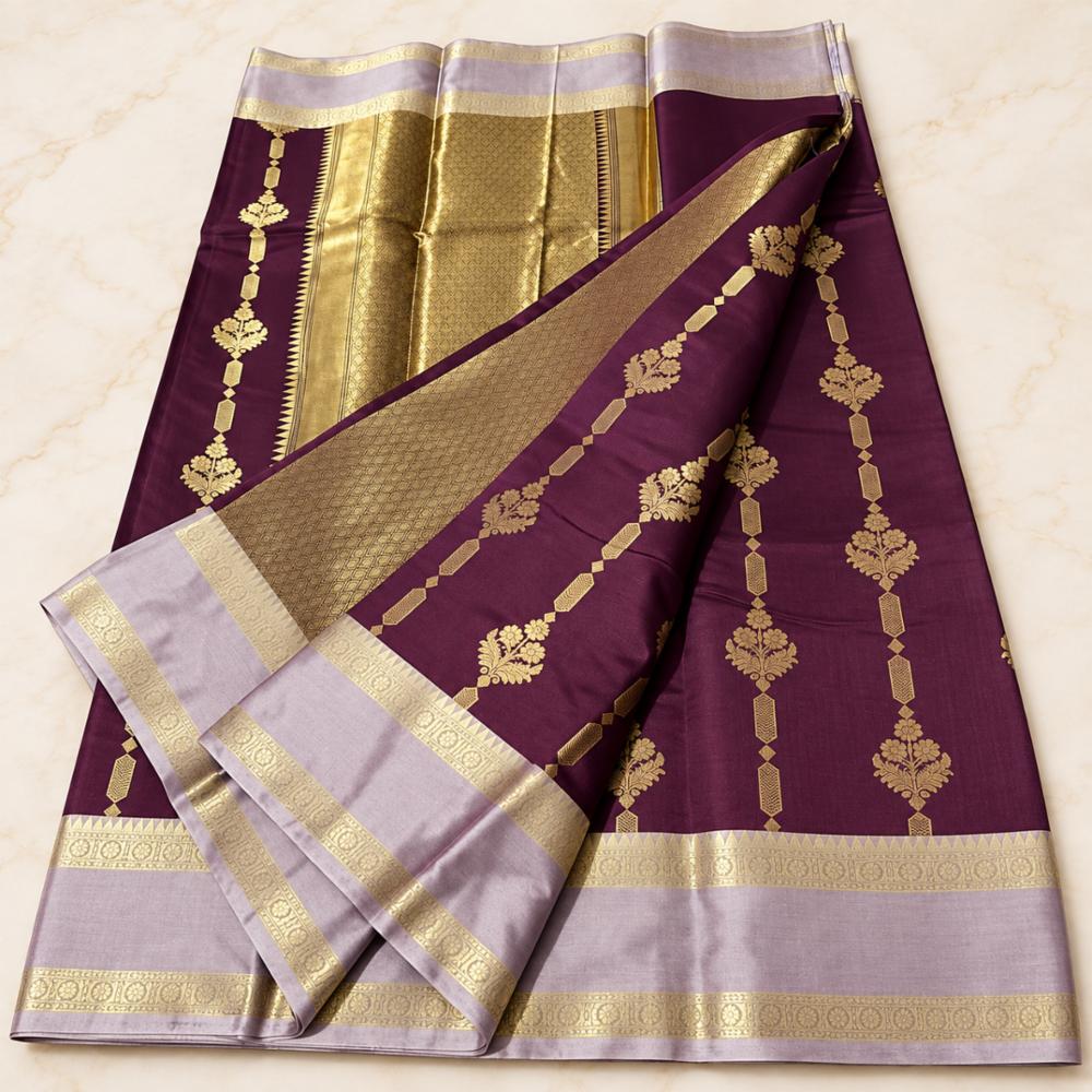 Banarasi Soft Silk Saree with All Over Jacquard Zari Weaving and Brocade Blouse