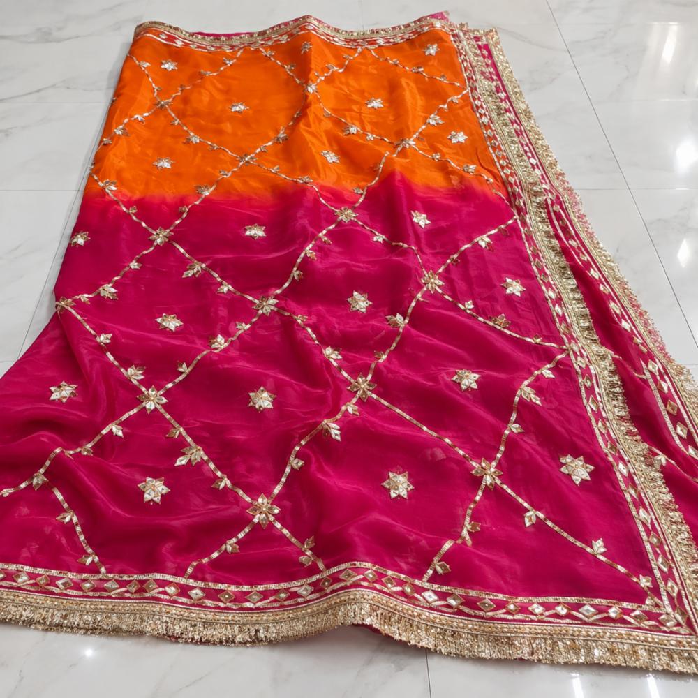 Multi Color Najbeen Chiffon Saree with Gotta Pati Work and Blouse