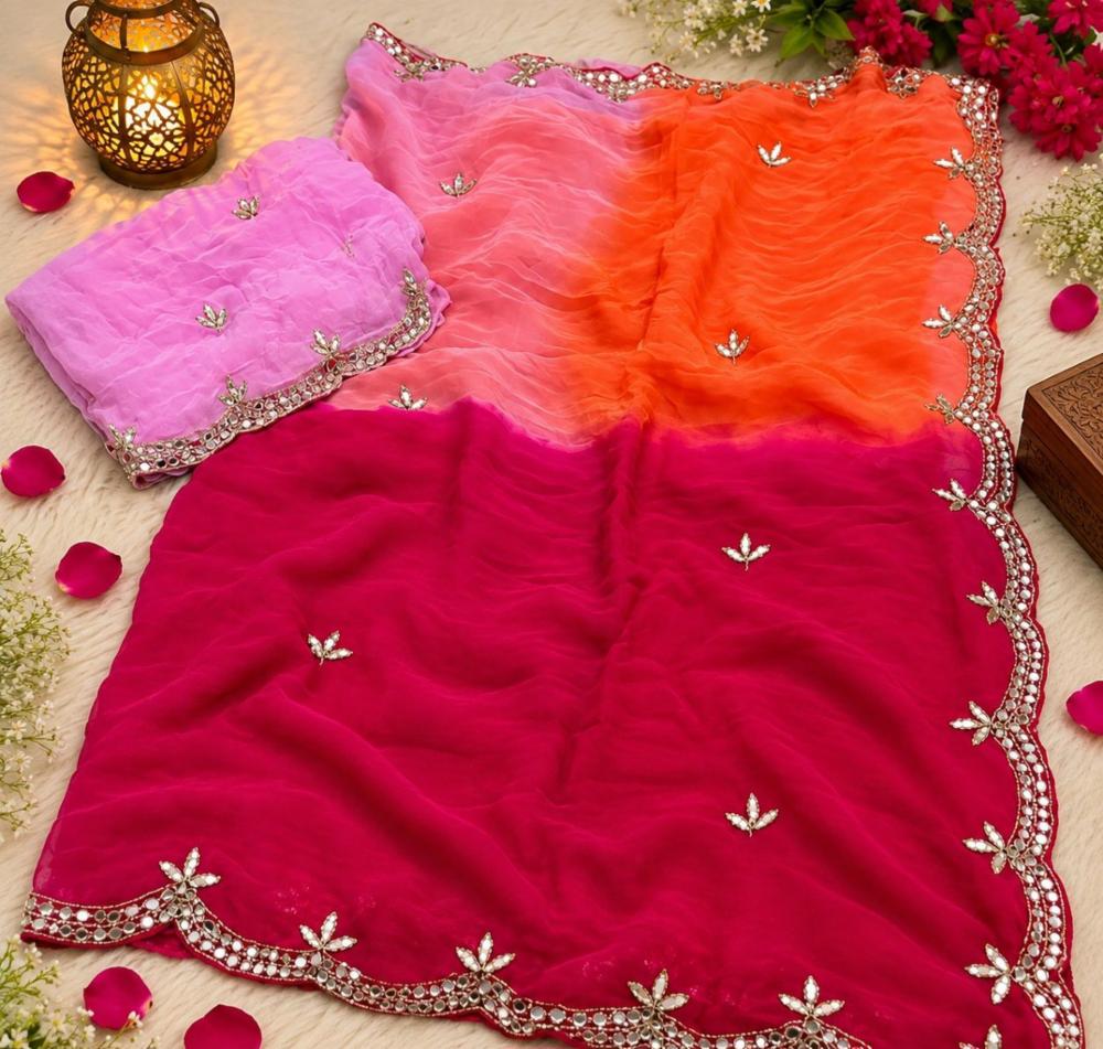 Mukti Color Semi Chiffon Heavy Handwork Saree