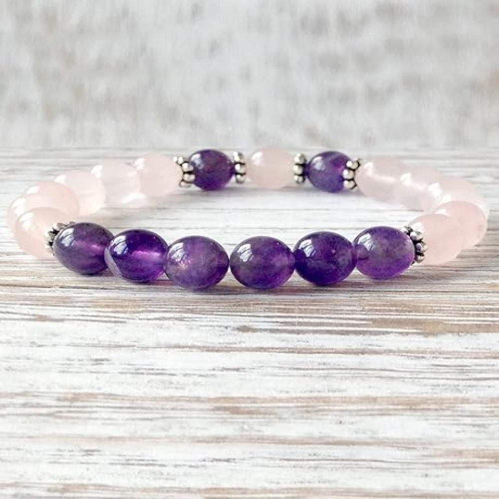 Natural Amethyst and Rose Quartz Bracelet