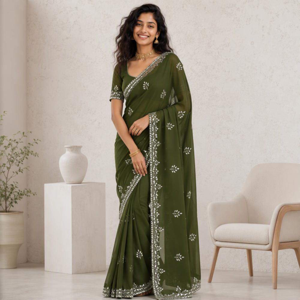 Royal Georgette Heavy Handwork Border Saree with Blouse