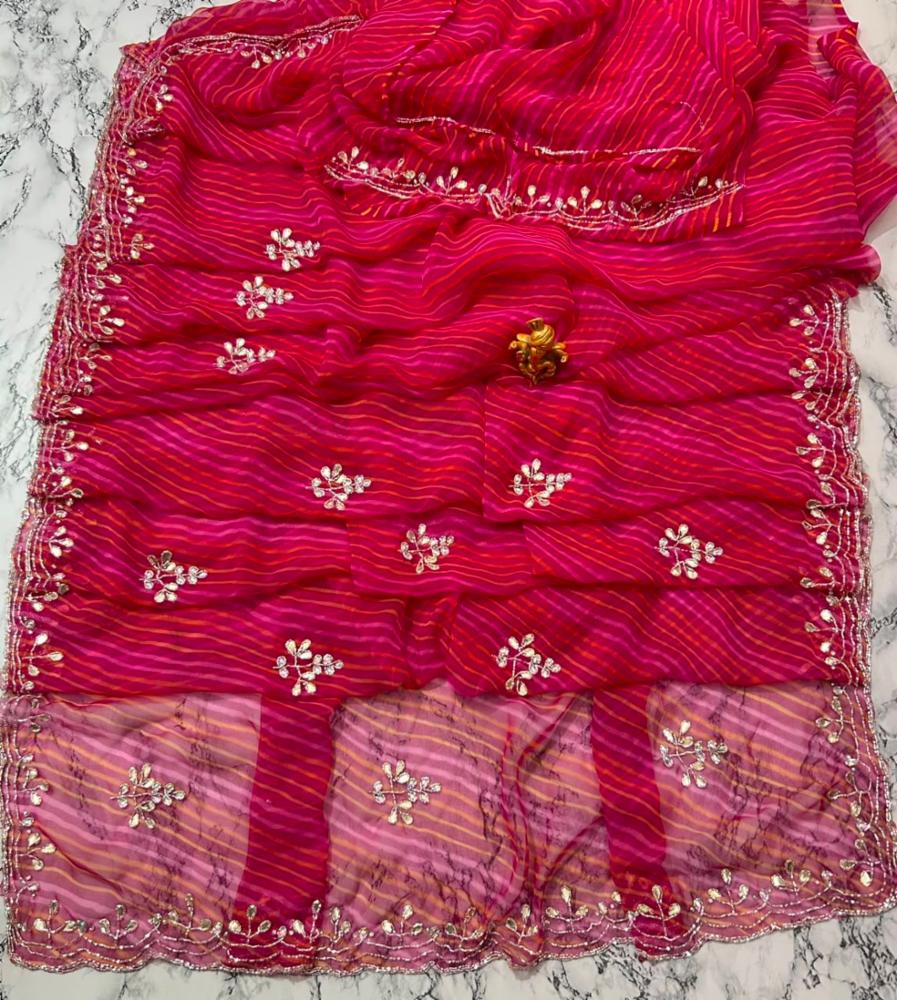 Royal Georgette Lahriya Print Saree with Fancy Handwork and Blouse