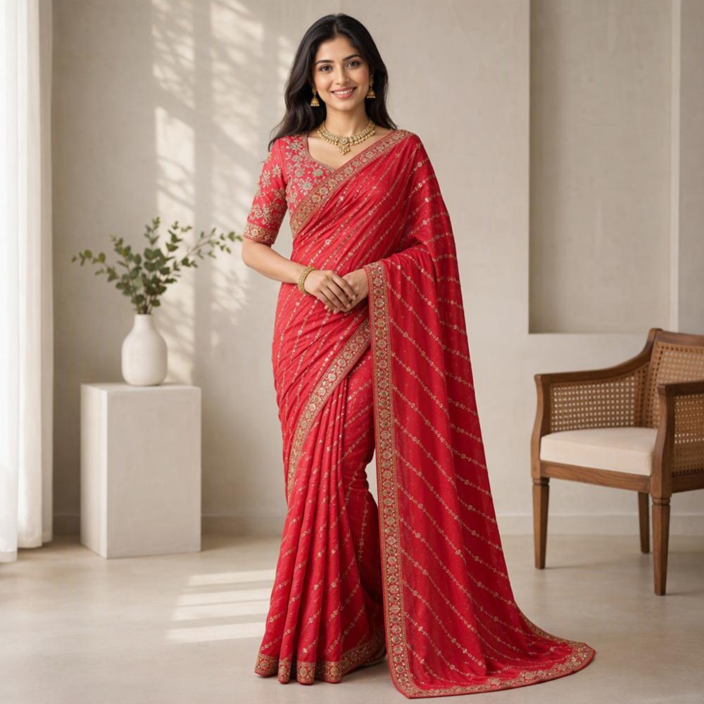 Womenâs Elegant Silk Work Saree with Matching Blouse Piece