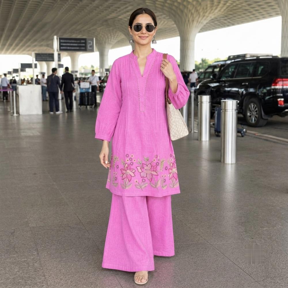 Cotton Flex Floral Embroidered Co-Ord Set â Kurta & Palazzo