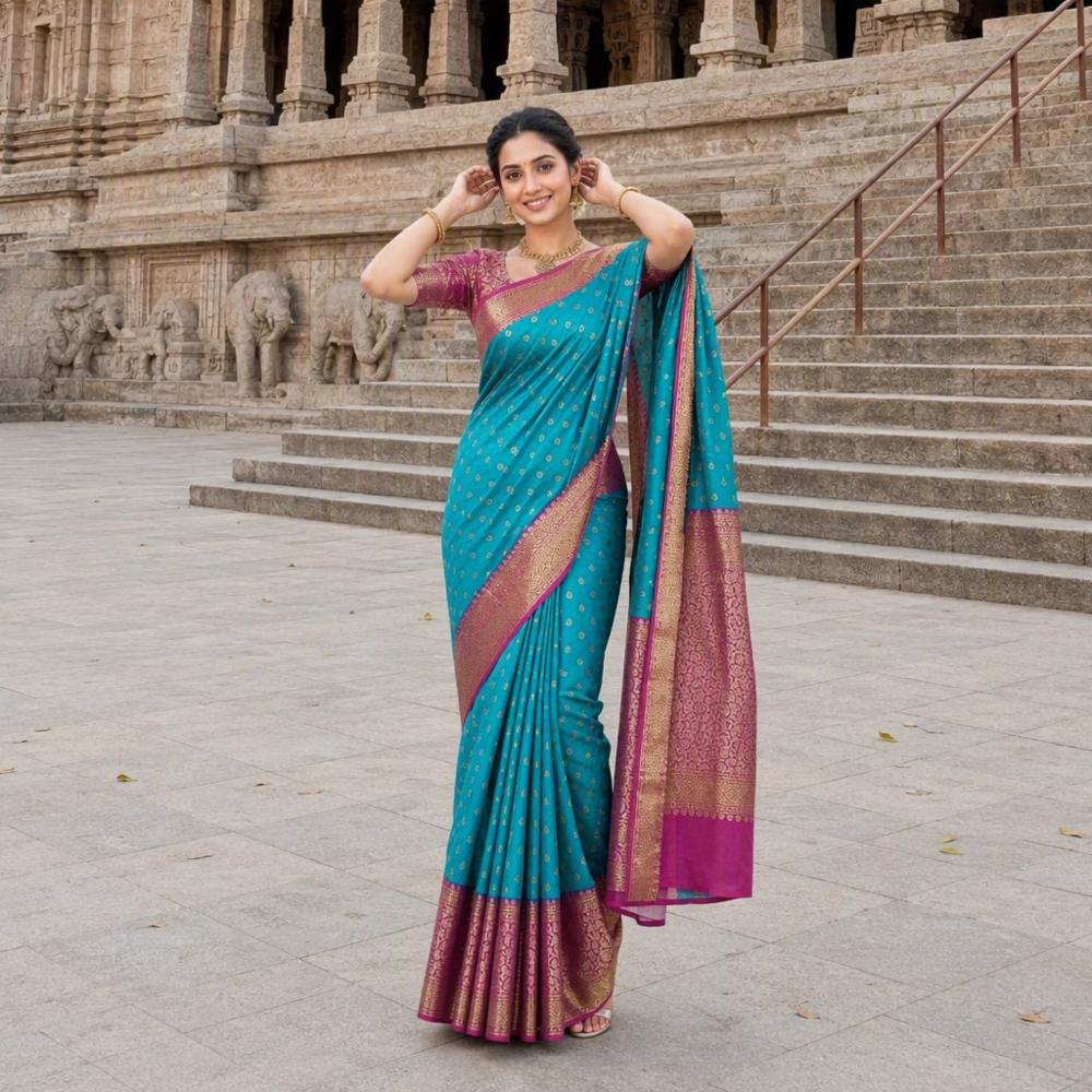 Womenâs Elegant Cotton Silk Saree with Matching Blouse Piece
