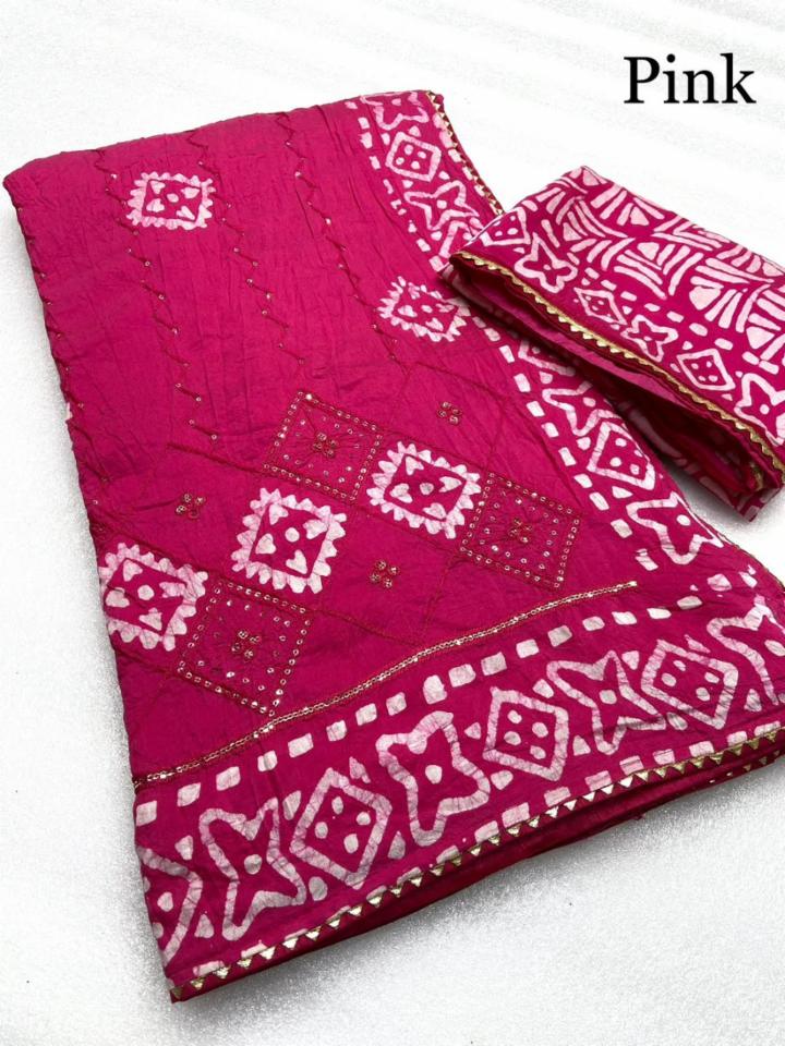 Batik Print Sequins Work Cotton Saree