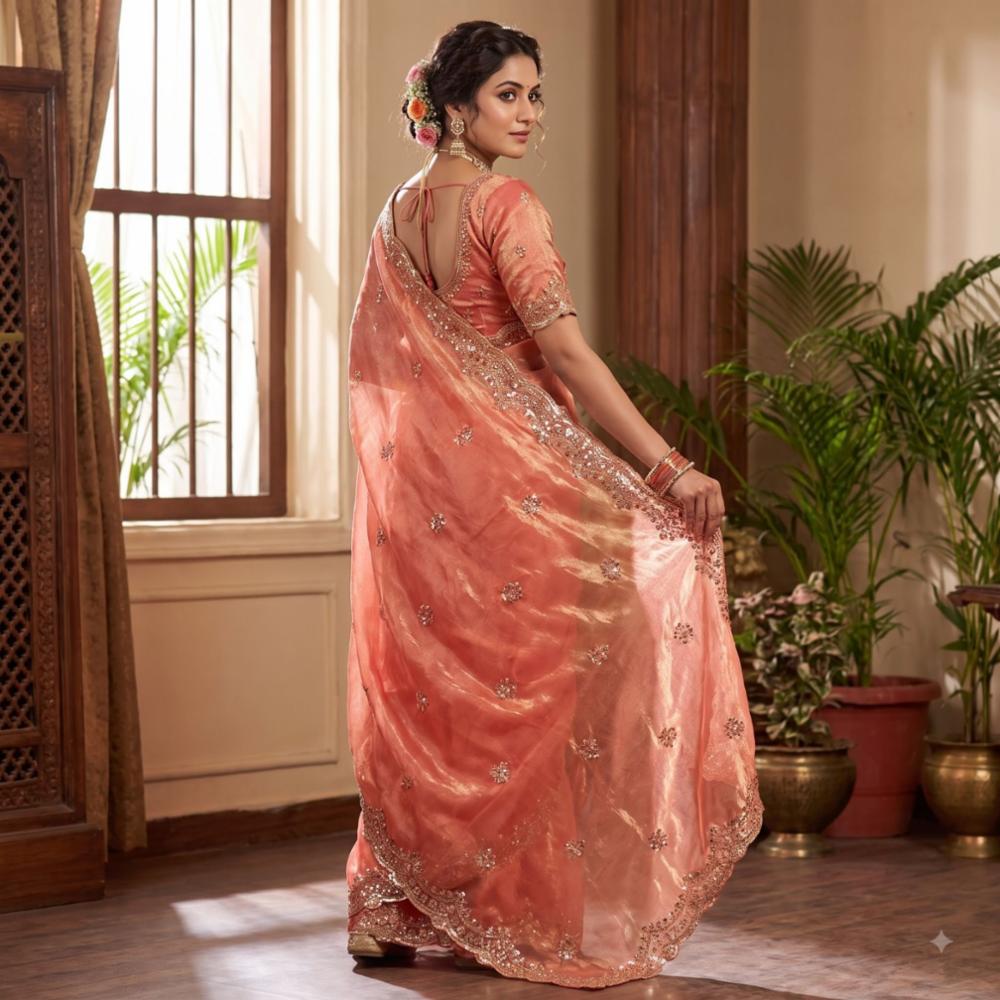 Premium Fandy Satin Saree with 3mm Sequin Embroidery â Titali