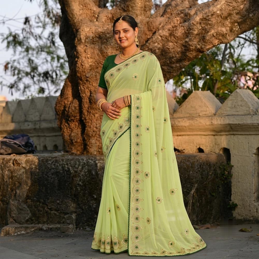 Georgette Fabric Saree with Gota Work and Contrast Blouse Piece