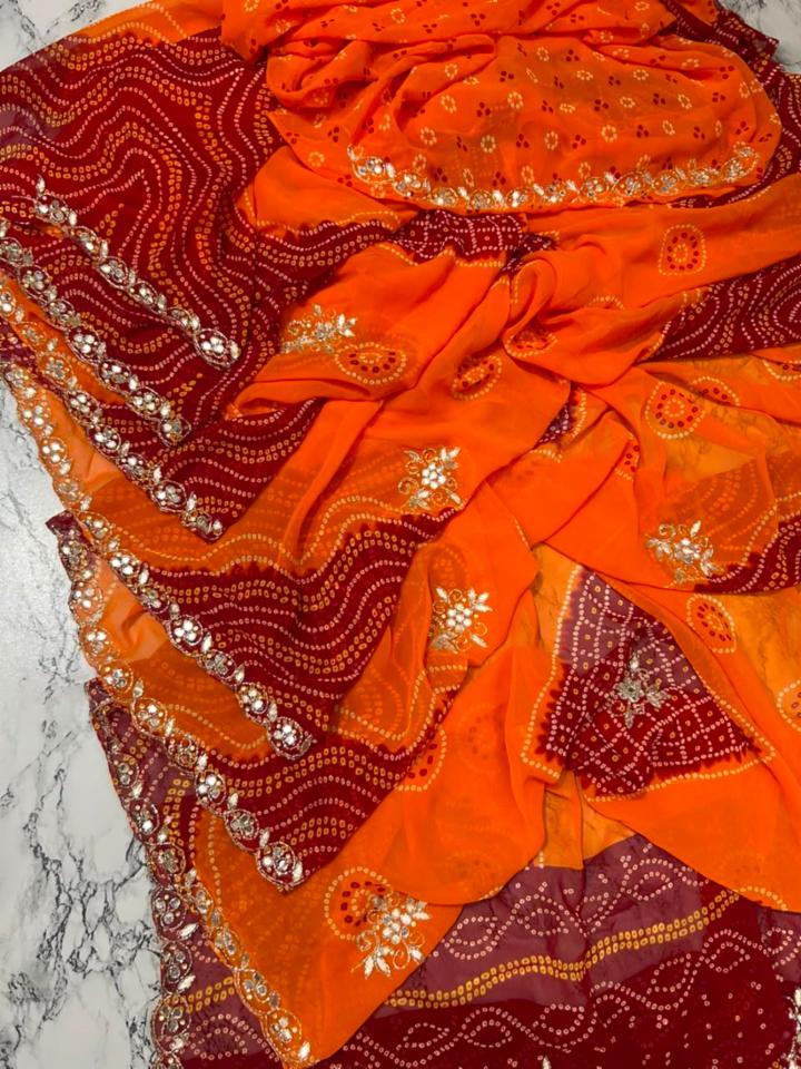 Yellow Synthetic Georgette Saree with Bandhej Print
